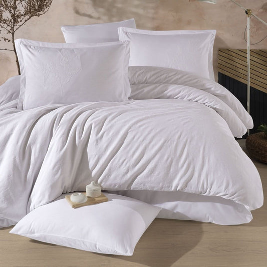 ჟაკარის ორ საწოლიანი თეთრეულის ნაკრები თეთრი